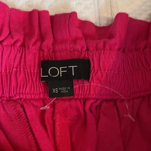 LOFT Linen Aztec High Waisted Belted Paper Bag Embroidered Shorts Pink Red White - Picture 12 of 13